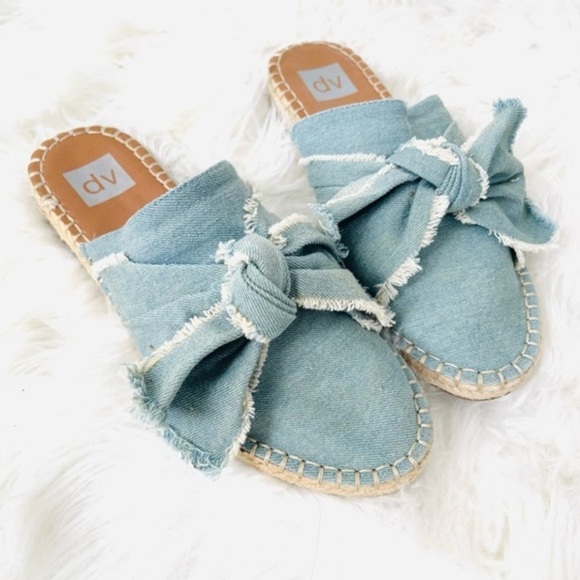 DV by Dolce Vita Shoes - Dolce Vita DV Blue Denim Knotted Bow Espadrille Slide Slip On Women's Size 7.5​​